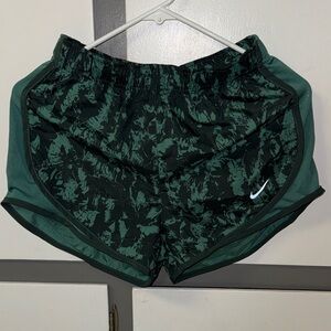 Nike Women's Dark Green Marble-Print Athletic Shorts